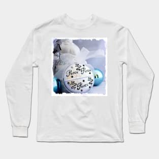 White Santa Claus & Silver Peace Christmas Ornaments on White Long Sleeve T-Shirt